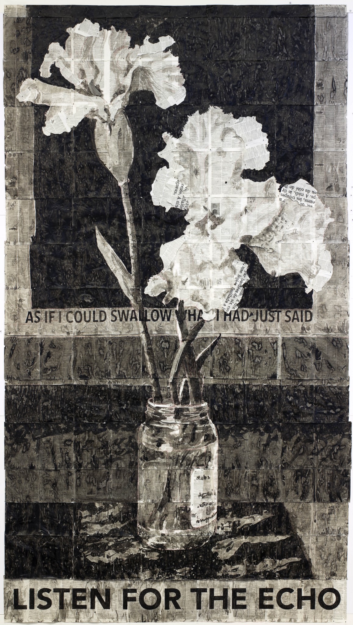 <div class="lightbox-artworktitle">Untitled (Listen for the Echo)</div><div class="lightbox-artworkyear">2015</div><div class="lightbox-artworkdescription">Indian ink on dictionary pages</div><div class="lightbox-artworkdimension">380 x 215 cm</div><div class="lightbox-artworkdimension"></div><div class="lightbox-tagswithlinks"><a rel='nofollow' href='/page/1/?s=%23Ink'>#Ink</A> <a rel='nofollow' href='/page/1/?s=%23FoundPaper'>#FoundPaper</A> <a rel='nofollow' href='/page/1/?s=%23Flower'>#Flower</A> <a rel='nofollow' href='/page/1/?s=%23Text'>#Text</A> <a rel='nofollow' href='/page/1/?s=%23NotesTowardsAModelOpera'>#NotesTowardsAModelOpera</A></div>
